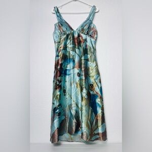 Adrianna Papell Silk Dress Size 14 Vintage Watercolor Turquoise Dress